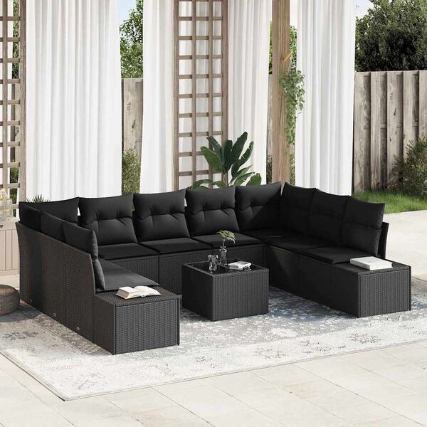 vidaXL Gartensofa-set mit Kissen 9 pcs Schwarz Polyrattan