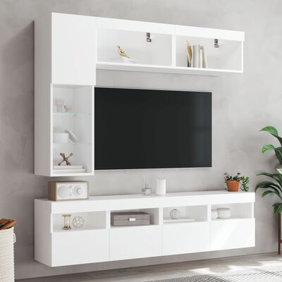 vidaXL 7-tlg. TV-Wohnwand mit LED-Leuchten Weiß