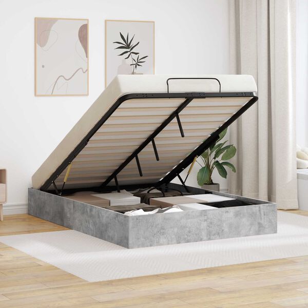 vidaXL Ottoman Bettgestell Betongrau 140 x 200 cm Holzwerkstoff