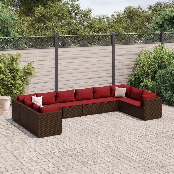 vidaXL 10-tlg. Garten-Lounge-Set mit Kissen Braun Poly Rattan