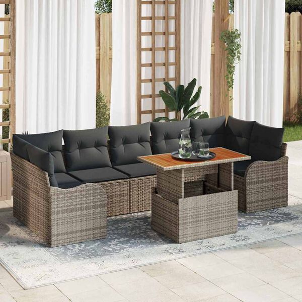 vidaXL Gartensofa-set mit Kissen 8 pcs Grau Poly-Rattan