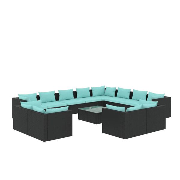 vidaXL 13-tlg. Garten-Lounge-Set mit Kissen Schwarz Poly Rattan