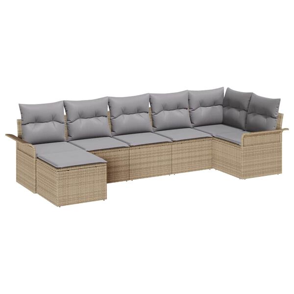 vidaXL Gartensofa-set mit Kissen 7 pcs Beige Poly-Rattan