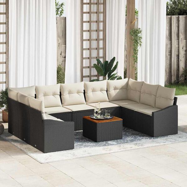 vidaXL Gartensofa-set 10 pcs Schwarz und Creme Poly-Rattan