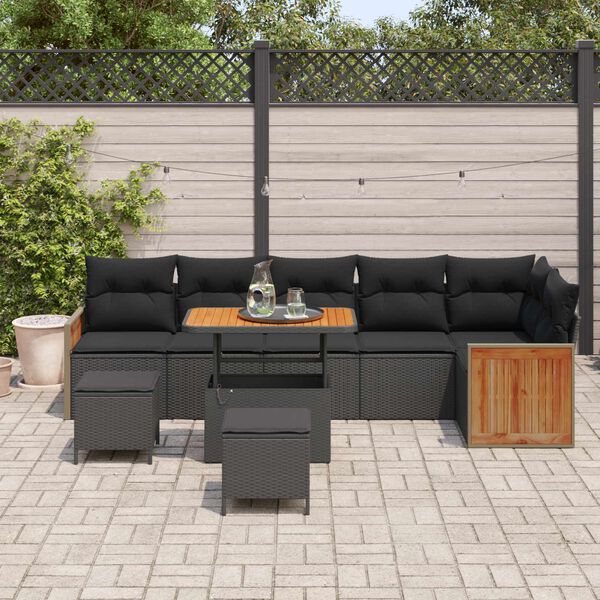 vidaXL Gartensofa-set mit Kissen 11 pcs Schwarz Poly-Rattan