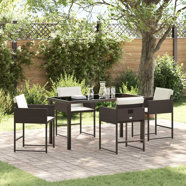 vidaXL Garten Essgruppe mit Kissen 5 pcs Braun Poly-Rattan