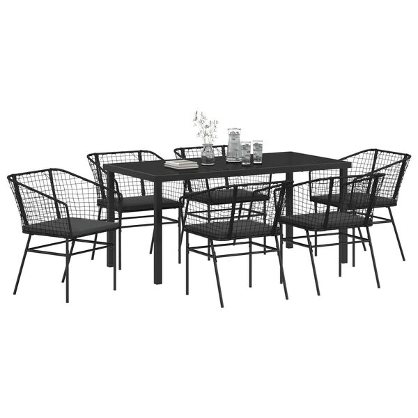 vidaXL Garten Essgruppe 7 pcs Schwarz Poly-Rattan