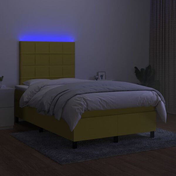 vidaXL Boxspringbett mit Matratze & LED Gr&uuml;n 120x200 cm Stoff
