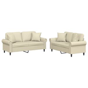 vidaXL 2-tlg. Sofagarnitur mit Kissen Creme Kunstleder