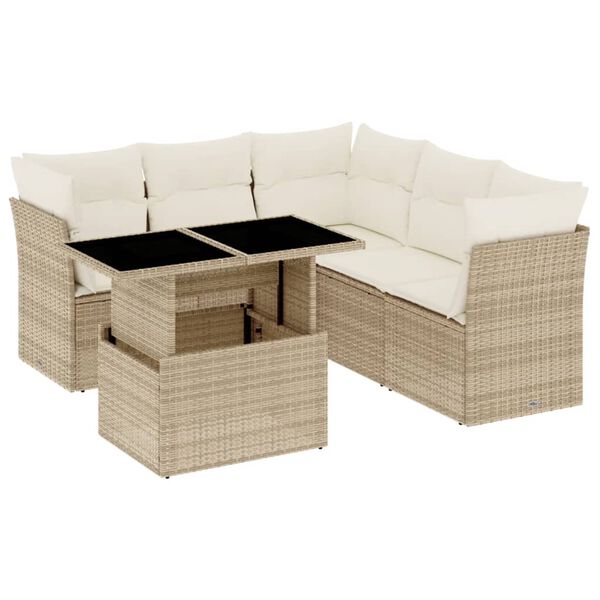 vidaXL 6-tlg. Garten-Sofagarnitur mit Kissen Beige Poly Rattan