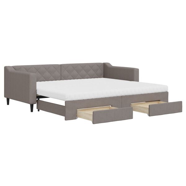 vidaXL Tagesbett Ausziehbar mit Schubladen Taupe 90x200 cm Stoff