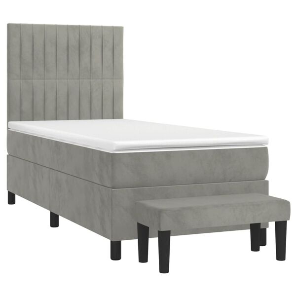 vidaXL Boxspringbett mit Matratze Hellgrau 90x190 cm Samt