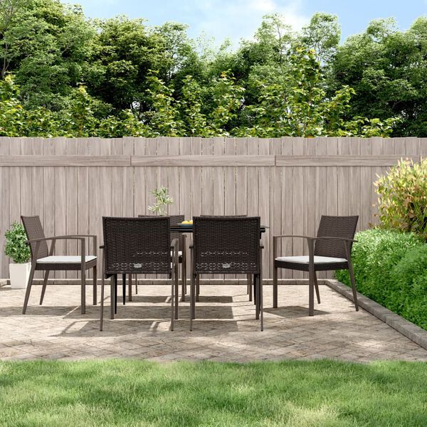 vidaXL 7-tlg. Garten-Essgruppe mit Kissen Poly Rattan und Stahl