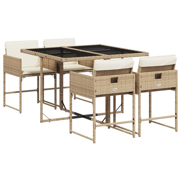 vidaXL 5-tlg. Garten-Essgruppe mit Kissen Beige Poly Rattan