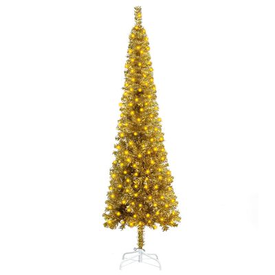 vidaXL Weihnachtsbaum Schlank mit LEDs Golden 150 cm