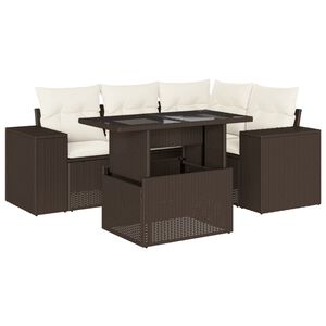 vidaXL 5-tlg. Garten-Sofagarnitur mit Kissen Braun Poly Rattan