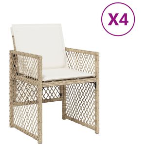 vidaXL Gartenst&uuml;hle mit Kissen 4 Stk. Beige Poly Rattan
