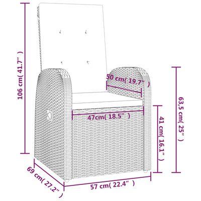 vidaXL Garten-Liegestühle 2 Stk. mit Auflagen Poly Rattan Grau