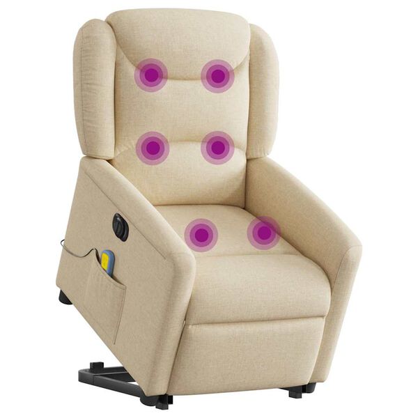 vidaXL Elektrischer Massagesessel mit Aufstehhilfe Creme Stoff