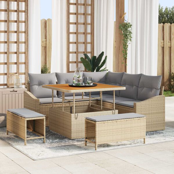 vidaXL Gartensofa-set mit Kissen 8 pcs Beige Poly-Rattan