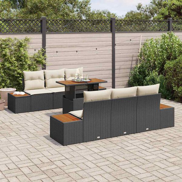 vidaXL Garten-Sofa-Set mit Speicher 7 pcs Schwarz Poly Rattan