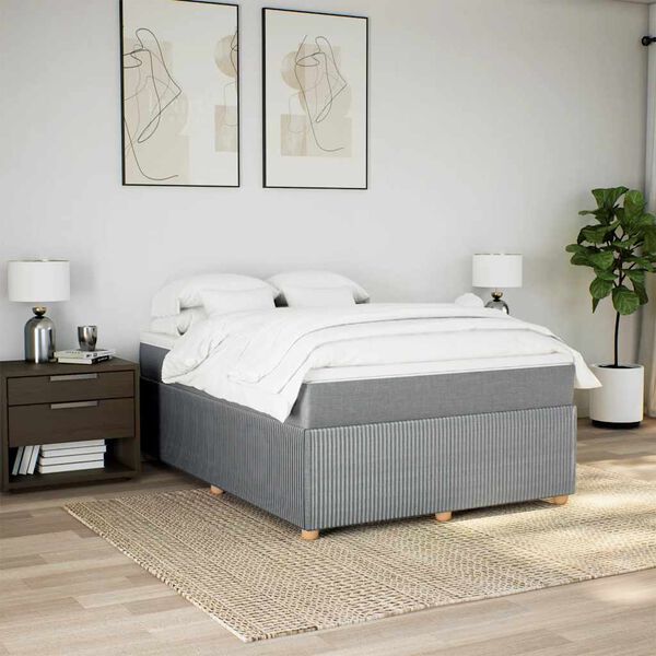 vidaXL Boxspringbett mit Matratze Hellgrau 160x200 cm Stoff