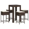 vidaXL 5-tlg. Gartenbar-Set mit Kissen Braun Poly Rattan