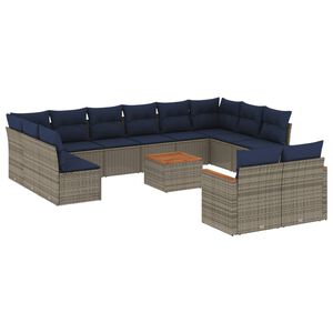 vidaXL 13-teiliges Gartensofa-Set mit Kissen, grau, Polyrattan