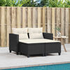 vidaXL Gartensofa 2-Sitzer mit Hockern Schwarz Poly Rattan