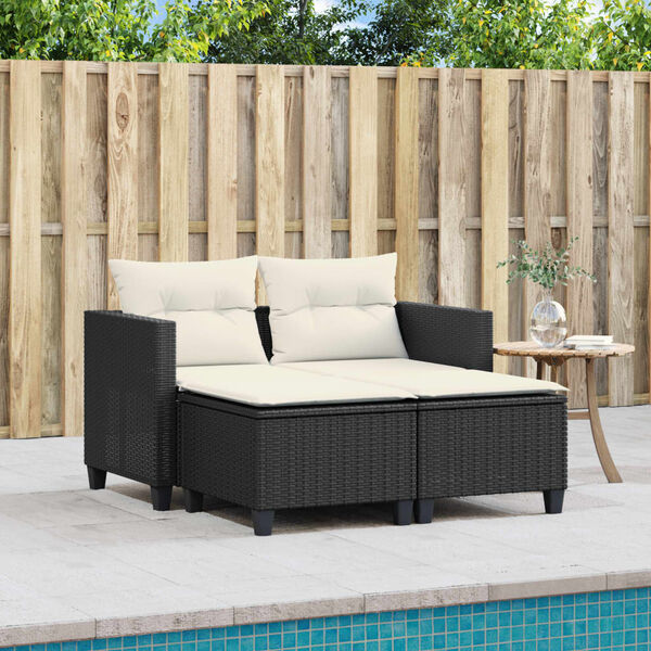 vidaXL Gartensofa 2-Sitzer mit Hockern Schwarz Poly Rattan