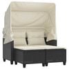 vidaXL Gartensofa 2-Sitzer mit Dach und Hockern Schwarz Poly Rattan