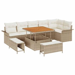 vidaXL Garten-Sofa-Set mit Kissen mit Speicher 9 pcs Beige und Creme