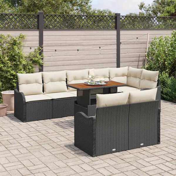 vidaXL Garten-Sofa-Set mit Kissen 9 pcs Schwarz und Creme