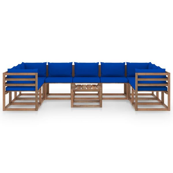 vidaXL 10-tlg. Garten-Lounge-Set mit Kissen in Blau