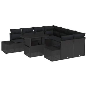 vidaXL Gartensofa-set mit Kissen 9 pcs Schwarz Poly-Rattan