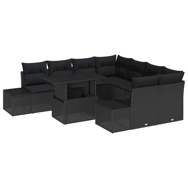 vidaXL Gartensofa-set mit Kissen 9 pcs Schwarz Poly-Rattan