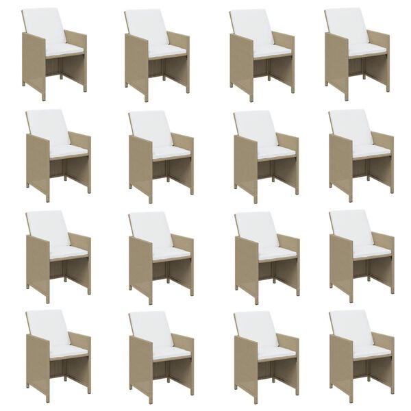 vidaXL 17-tlg. Garten-Essgruppe mit Kissen Beige Poly Rattan