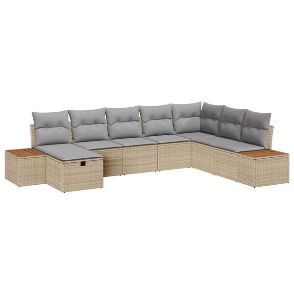 vidaXL Gartensofa-set mit Kissen mit Speicher Beige Poly-Rattan
