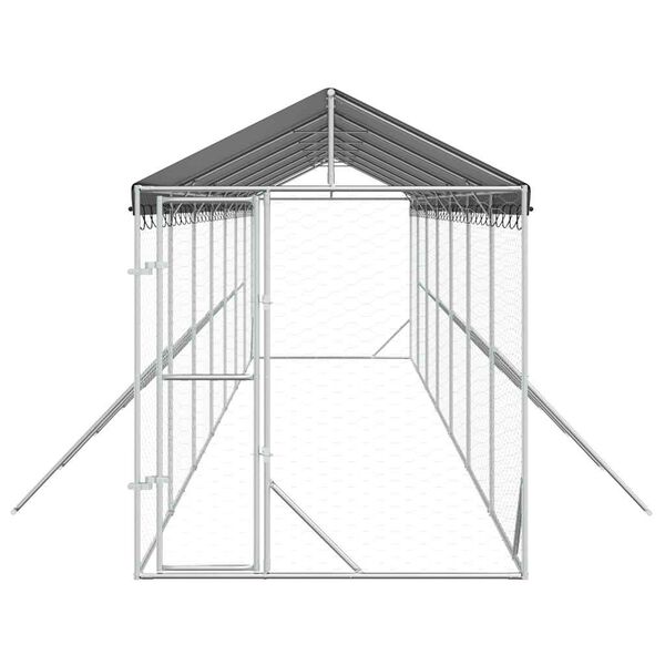 vidaXL Outdoor-Hundezwinger mit Dach Silbern 2x14x2,5 m Stahl Verzinkt