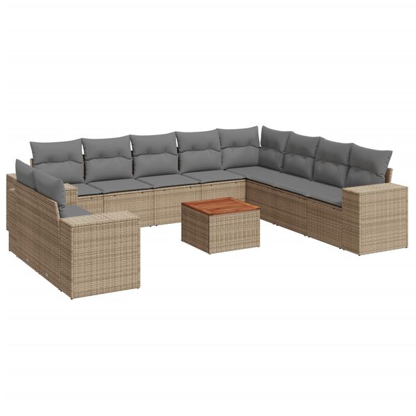 vidaXL 11-tlg. Garten-Sofagarnitur mit Kissen Beige Poly Rattan