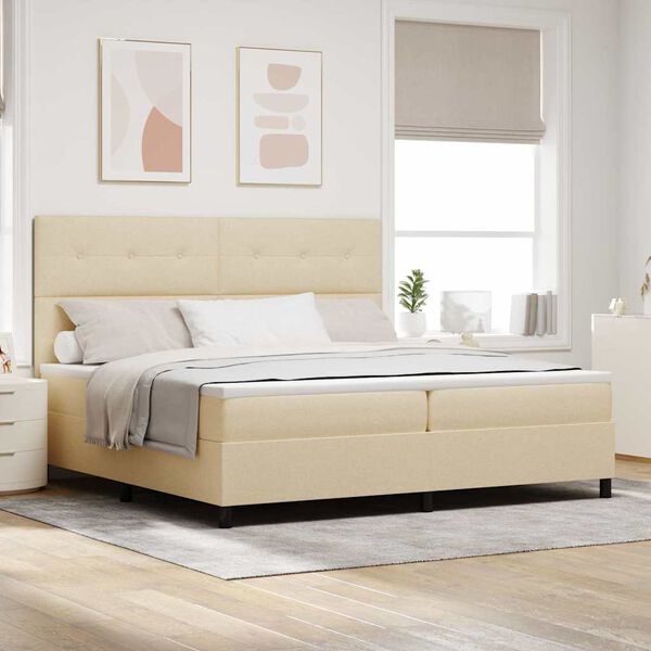 vidaXL Boxspringbett mit Matratze Creme 200 x 200 cm Stoff