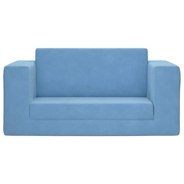 vidaXL Kinder-Schlafsofa 2-Sitzer Blau Weicher Plüsch
