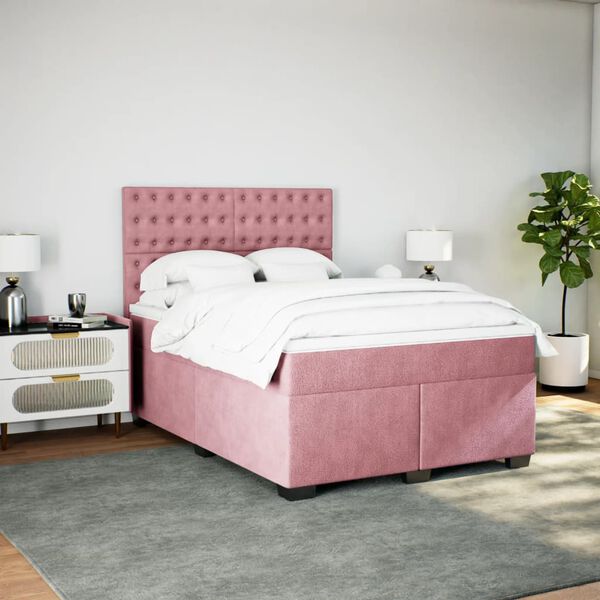 vidaXL Boxspringbett mit Matratze Rosa 140x190 cm Samt