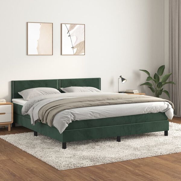 vidaXL Boxspringbett mit Matratze Dunkelgr&uuml;n 160x200 cm Samt