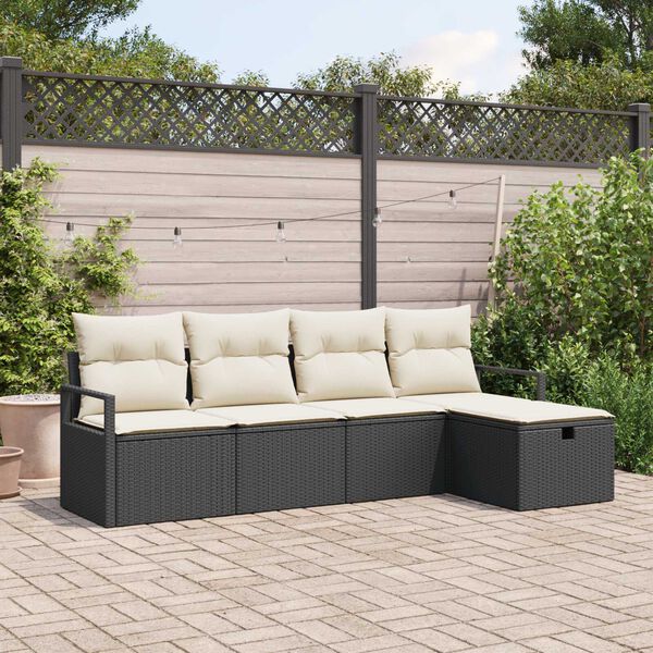vidaXL Garten-Sofa-Set mit Kissen 5 pcs Schwarz Poly Rattan