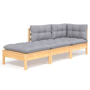 vidaXL 3-tlg. Garten-Lounge-Set mit Grauen Kissen Kiefer Massivholz