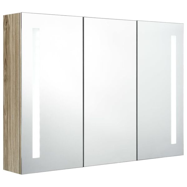 vidaXL LED-Bad-Spiegelschrank 89x14x62 cm Eichen-Optik