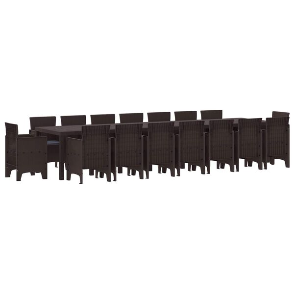 vidaXL Garten-Esszimmergarnitur mit Kissen mit Kissen 17 pcs Braun PP