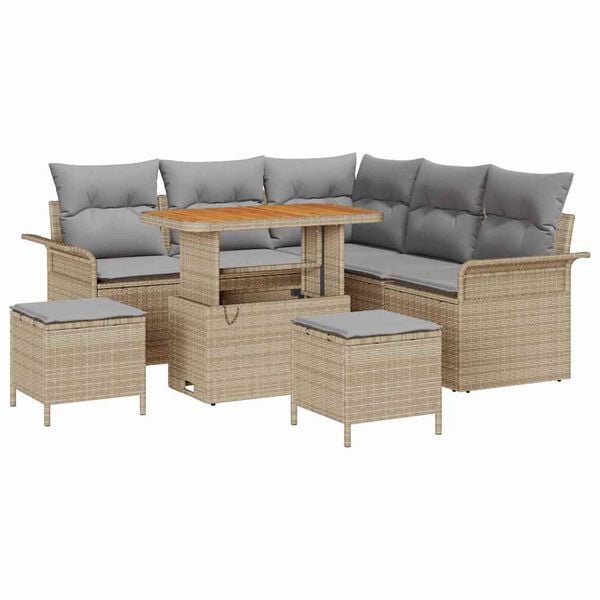 vidaXL Gartensofa-set mit Kissen 8 pcs Beige Poly-Rattan