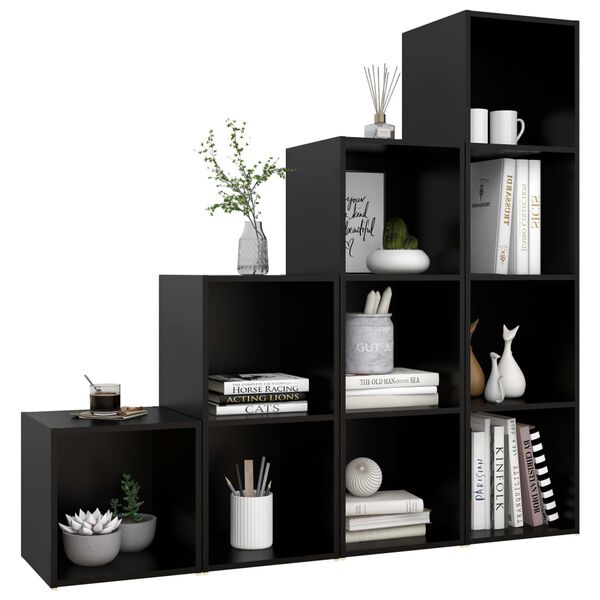 vidaXL 4-tlg. TV-Schrank-Set Schwarz Holzwerkstoff
